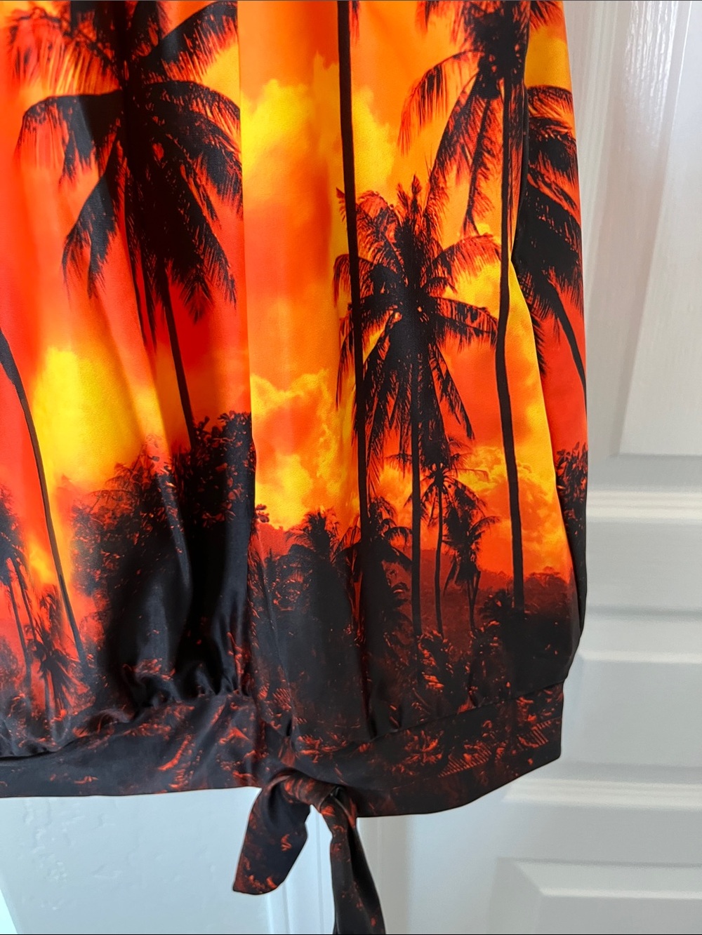 Women’s Swim Suit with Orange Sunset Palm Top and Black Bottoms - 2-Piece - Picture 8 of 9